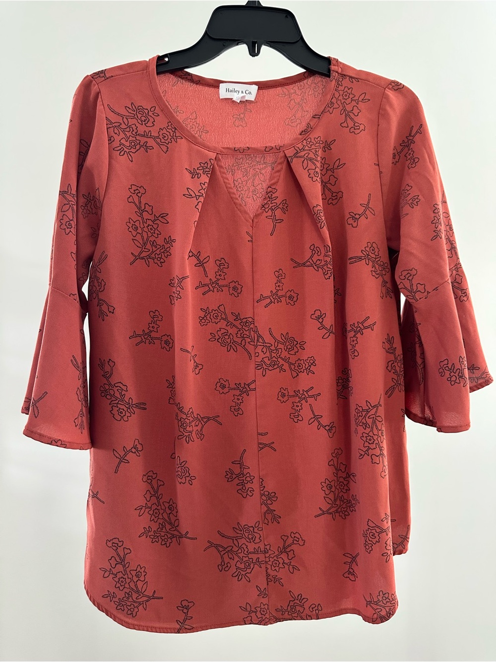 Hailey & Co. Rust Floral Pleated V-Neck Blouse